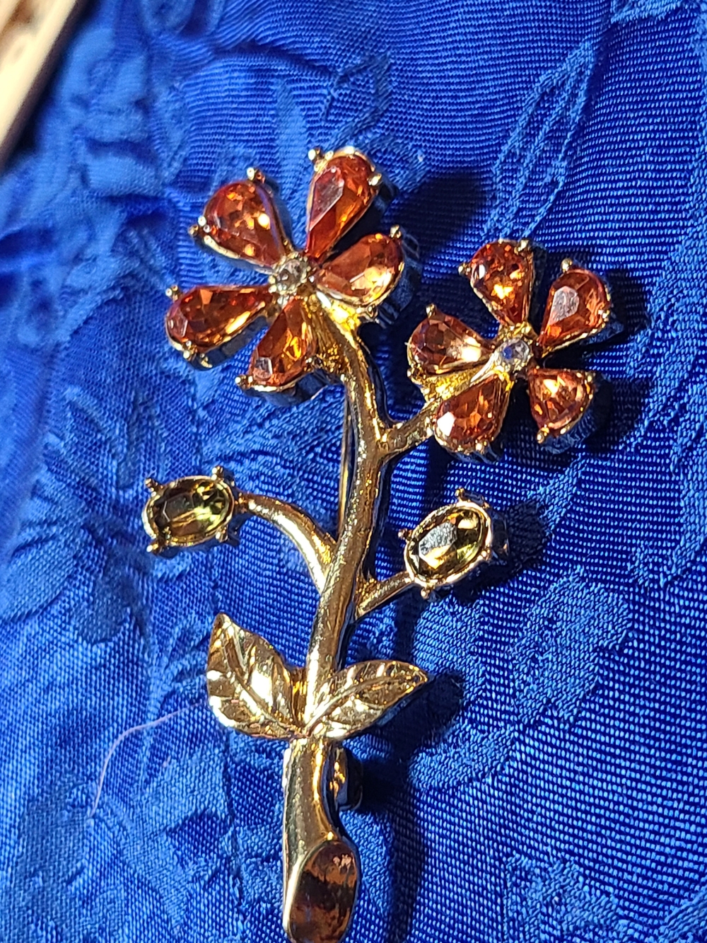 Antique Gold Floral Brooch with Amber Petals